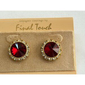 Vintage Austrian Crystal Goldtone Red Clear Rhinestone Stud Earring Final Touch